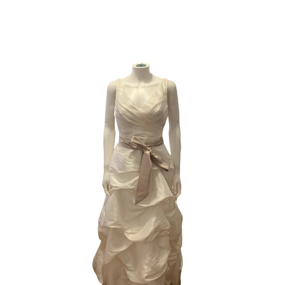 Bill Levkoff White Ruffle Tiered Sleeveless Maxi Wedding Dress * STAINED! * 8 - Picture 15 of 16